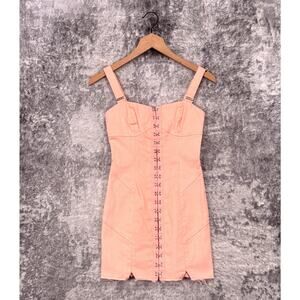 For Love & Lemons Dress XS Womens Pink Denim Corset Mini Bodycon